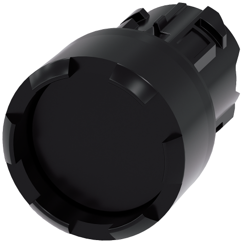 Pushbutton, 22 mm, round, plastic, black, Front ring, raised, castellated momentary contact type