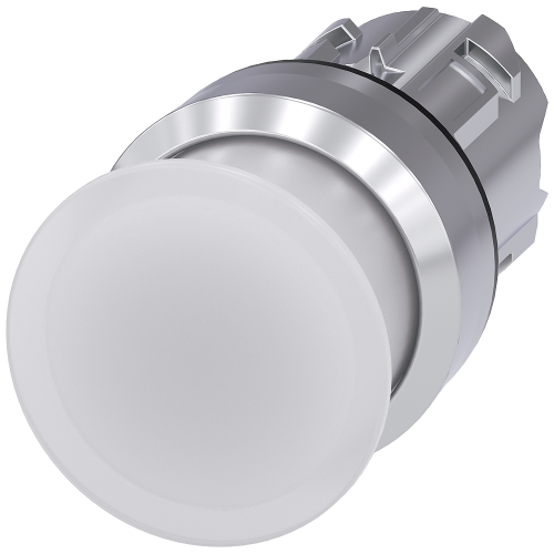 Illuminated mushroom pushbutton, 22 mm, round, metal, shiny, white, 30 mm, momentary contact type