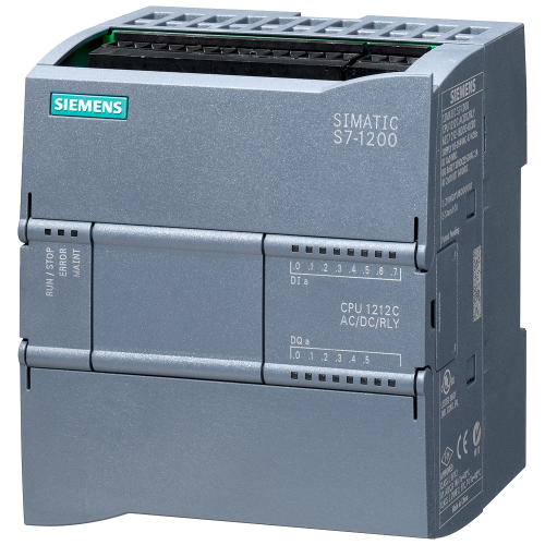 SIMATIC S7-1200, CPU 1212C, AC/DC/Relay, 85–264 V AC; 8 digital, 24 V DC; 6 relay outputs.