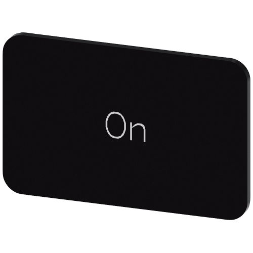 Labeling plate for snapping on or gluing on label holder, Label size 17.5 x 27 mm, black label, white font, with inscription: On