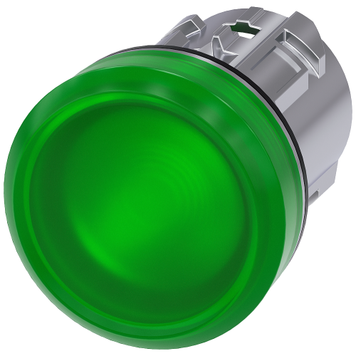 Indicator light, 22 mm, round, metal, high gloss, green, lens, smooth
