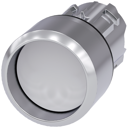 Pushbutton, 22 mm, round, metal, shiny, white, Front ring, raised, momentary contact type