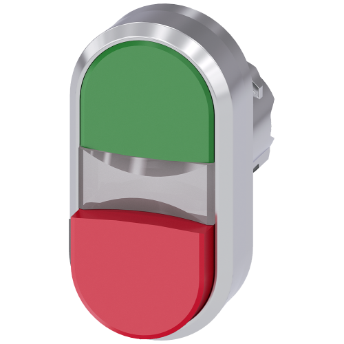 Twin pushbutton, 22 mm, round, metal, shiny, green, red, pushbuttons, flat and raised