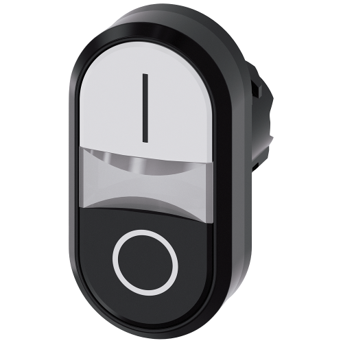 Illuminated twin pushbutton, 22 mm, round, plastic, white: I, Black: O, pushbuttons, flat