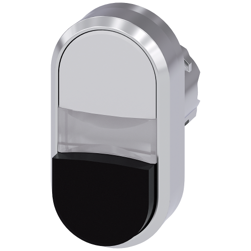 Illuminated twin pushbutton, 22 mm, round, metal, shiny, white, black, pushbuttons, flat and raised