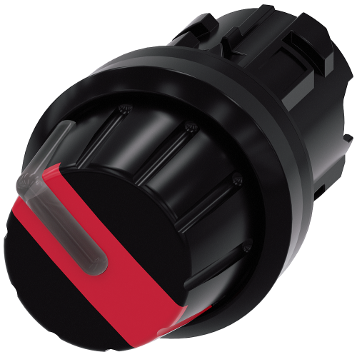 Selector switch, illuminable, 22 mm, round, plastic, red, Rotary knob, 2 switch positions O-I, latching, actuating angle 90°, 10:30h/13:30h