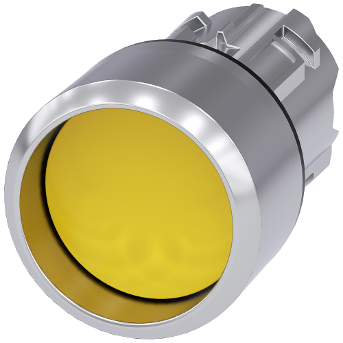 Pushbutton, 22 mm, round, metal, shiny, yellow, Front ring, raised, momentary contact type