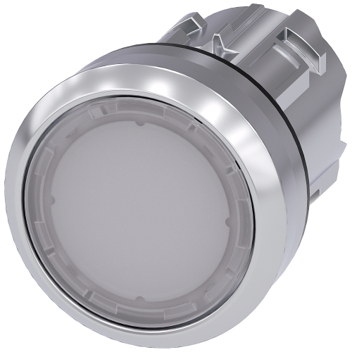 Illuminated pushbutton, 22 mm, round, metal, shiny, white, pushbutton, flat, latching, Push-to-relea