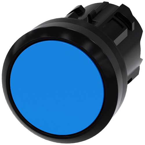 Pushbutton, 22 mm, round, plastic, blue, pushbutton, flat, latching, Push-to-release mechanism