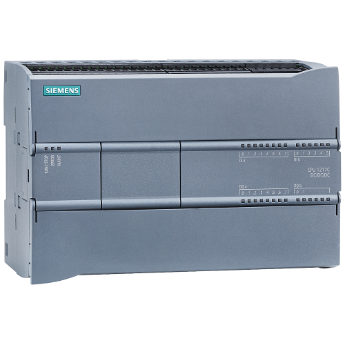 SIMATIC S7-1200, CPU 1217C, DC/DC/DC, 20.4–28.8 V DC; 10 × 24 V DC + 4 × RS422/485 differential inputs; 6 × 24 V DC + 4 × RS422/485 differential outputs outputs.