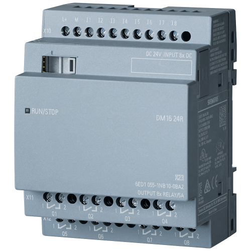 LOGO! 8 DM16 24R digital expansion module, 24 V DC, 8 digital inputs and 8 relay outputs.