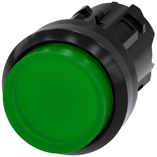 Illuminated pushbutton, 22 mm, round, plastic, green, pushbutton, raised momentary contact type