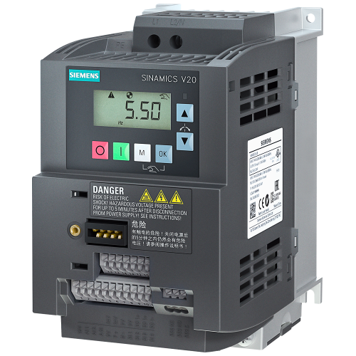 SINAMICS V20 drive, 1.1 kW, 230 V single phase, FSAC, integrated C1 EMC filter.