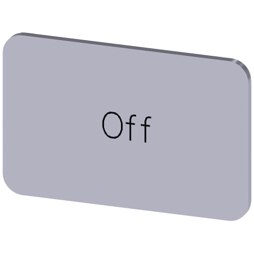 Labeling plate for snapping on or gluing on label holder, Label size 17.5 x 27 mm, silver label, black font, with inscription: Off