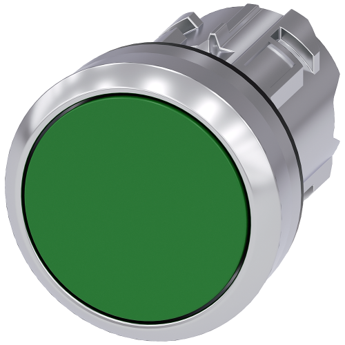 Pushbutton, 22 mm, round, metal, high gloss, green, button