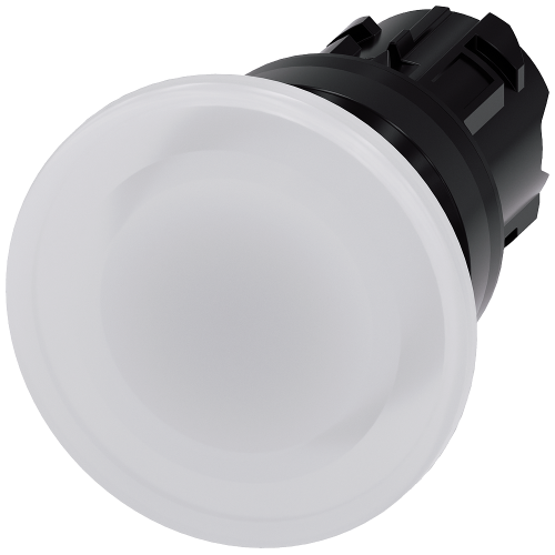Illuminated mushroom pushbutton, 22 mm, round, plastic, white, 40 mm, momentary contact type
