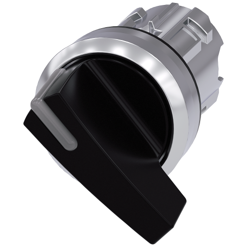 Toggle switch illuminable, 22 mm, round, metal, high gloss, black, knob long