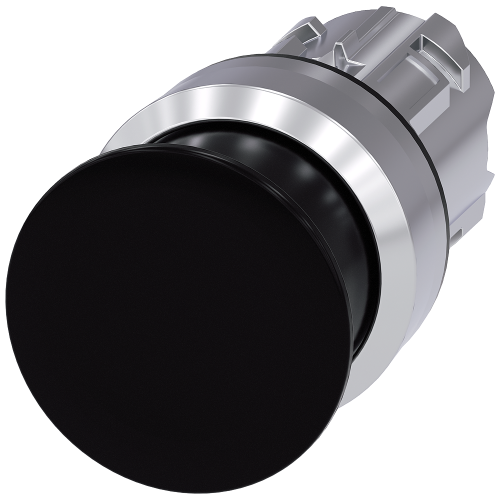 Mushroom pushbutton, 22 mm, round, metal, shiny, black, 30 mm, momentary contact type