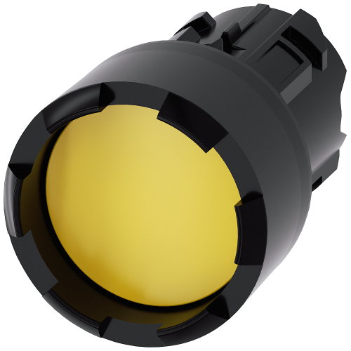 Pushbutton, 22 mm, round, plastic, yellow, Front ring, raised, castellated momentary contact type