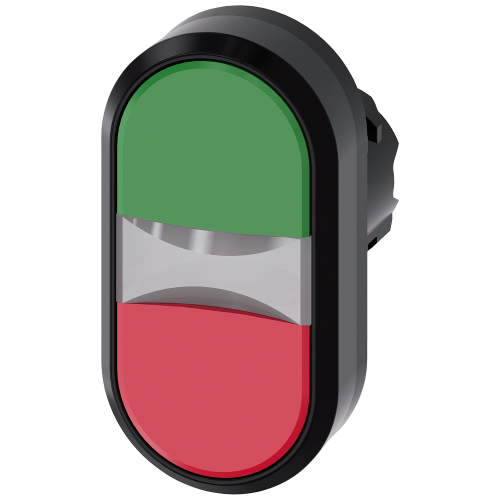 Illuminated twin pushbutton, 22 mm, round, plastic, green, red, pushbuttons, flat