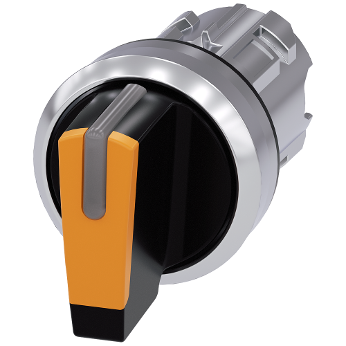 Toggle switch illuminable, 22 mm, round, metal high gloss, amber, knob short