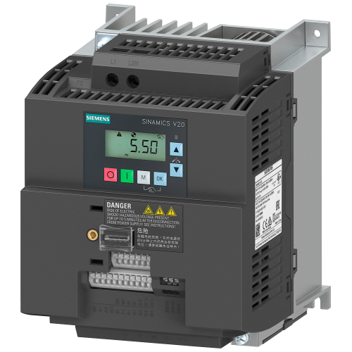 SINAMICS V20 drive, 2.2 kW, 230 V single phase, FSAD, integrated C1 EMC filter.