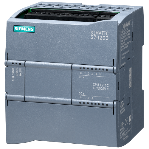 SIMATIC S7-1200, CPU 1211C, AC/DC/Relay, 85–264 V AC; 6 digital, 24 V DC; 4 relay outputs.