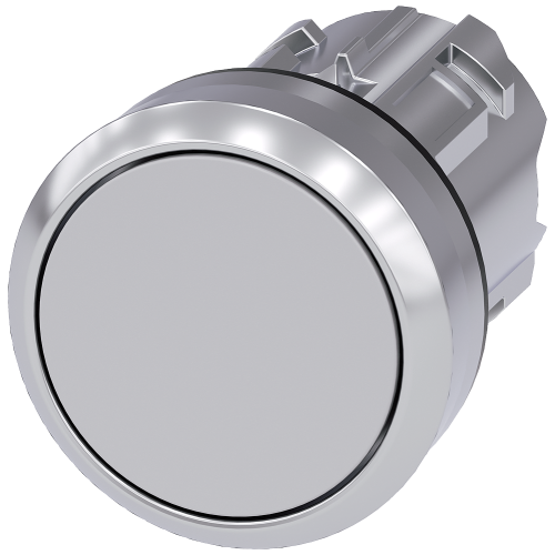 Pushbutton, 22 mm, round, metal, shiny, gray, pushbutton, flat momentary contact type