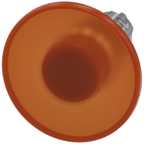Illuminated mushroom pushbutton, 22 mm, round, metal, shiny, amber, 60 mm, momentary contact type