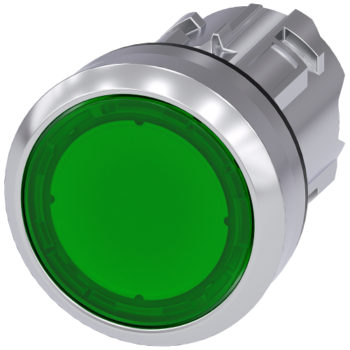 Illuminated pushbutton, 22 mm, round, metal, shiny, green, pushbutton, flat, latching, Push-to-relea