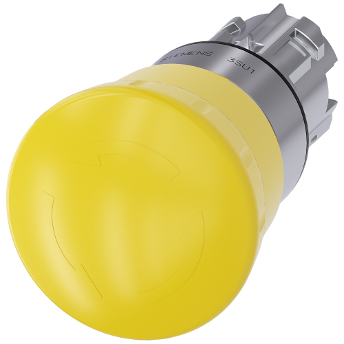 Mushroom pushbutton, 22 mm, round, metal, shiny, yellow, 40 mm, positive latching, acc. to EN ISO 13