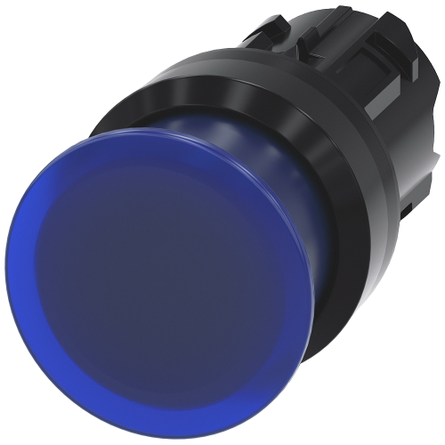 Illuminated mushroom pushbutton, 22 mm, round, plastic, blue, 30 mm, momentary contact type