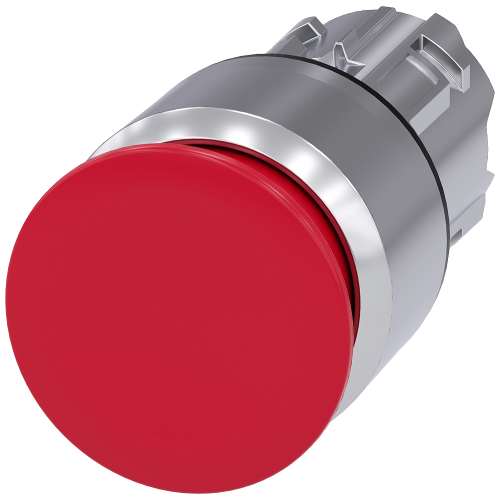 Mushroom pushbutton, 22 mm, round, metal, shiny, red, 30 mm, latching, Pull-to-unlatch mechanism
