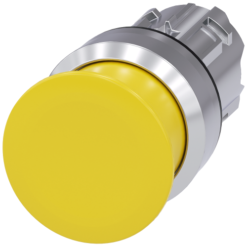 Mushroom pushbutton, 22 mm, round, metal, shiny, yellow, 30 mm, momentary contact type