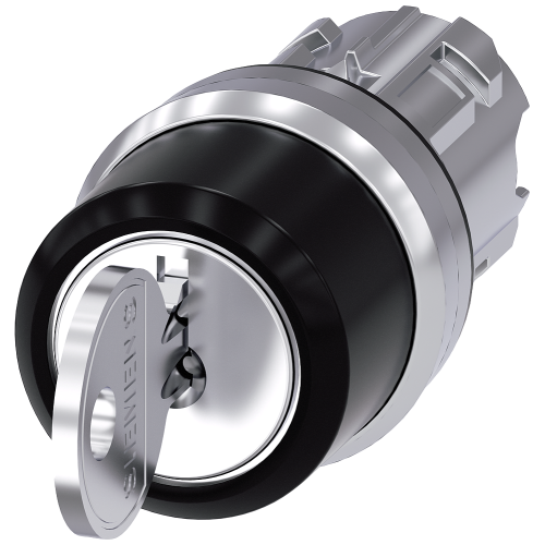 RONIS key-operated switch, 22 mm, round, metal, shiny, lock number 455, with 2 keys, 3 switch positi