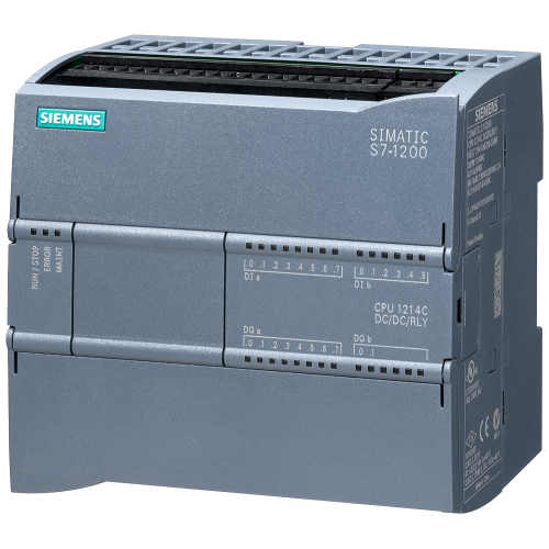 SIMATIC S7-1200, CPU 1214C, DC/DC/Relay, 20.4–28.8 V DC; 14 digital, 24 V DC; 10 relay outputs.