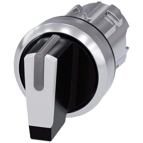 Selector switch, illuminable, 22 mm, round, metal, shiny, white, selector switch, short, 3 switch po