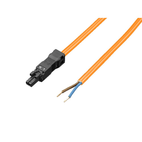 LED system-light infeed lead, 2-pole, 3 m, orange, 100–240 V AC. Pack of 5 leads.