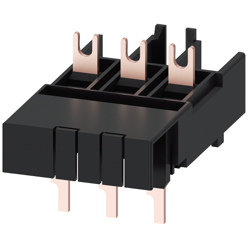 SIRIUS electrical/mechanical link module for screw-terminal 3RW301 size S00 soft starters and compatible S00 motor starter protectors.