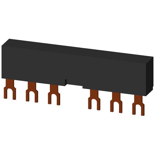 SIRIUS three-phase busbar for 2 screw-terminal S00 / S0 motor protection breakers, 55 mm pitch, 63 A.