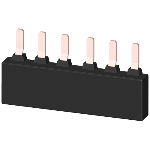 SIRIUS three-phase busbar for 2 screw-terminal S2 motor protection breakers, 55 mm pitch, 108 A.
