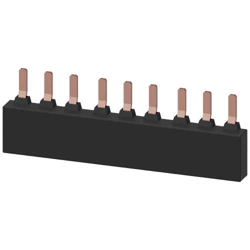 SIRIUS three-phase busbar for 3 screw-terminal S2 motor protection breakers, 55 mm pitch, 108 A.