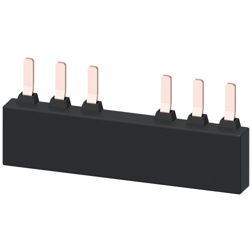 SIRIUS three-phase busbar for 2 screw-terminal S2 motor protection breakers, 75 mm pitch, 108 A.