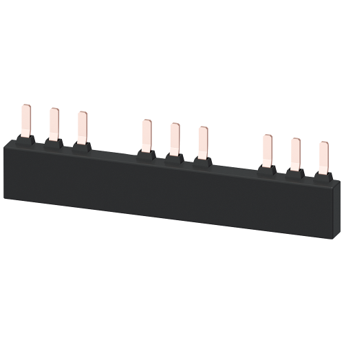 SIRIUS three-phase busbar for 3 screw-terminal S2 motor protection breakers, 75 mm pitch, 108 A.