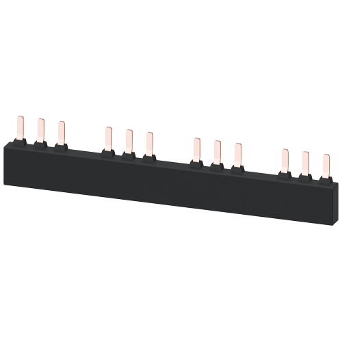 SIRIUS three-phase busbar for 4 screw-terminal S2 motor protection breakers, 75 mm pitch, 108 A.