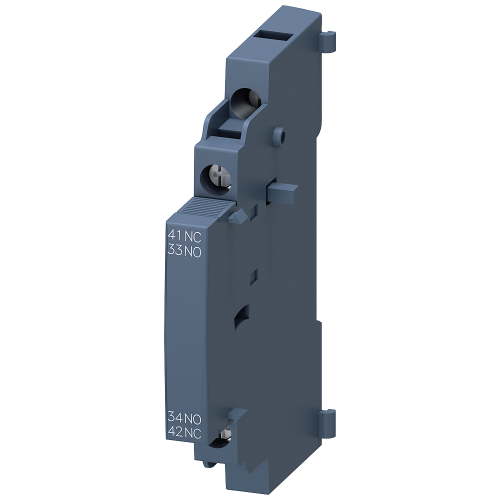 SIRIUS auxiliary switch, 1 NO + 1 NC, left side mounting, screw terminals. For 3RV2 motor protection circuit breakers, sizes S00–S3.