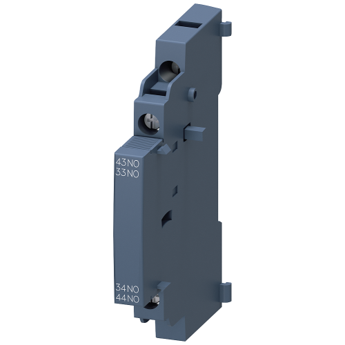 SIRIUS auxiliary switch, 2 NO, left side mounting, screw terminals. For 3RV2 sizes S00–S3.