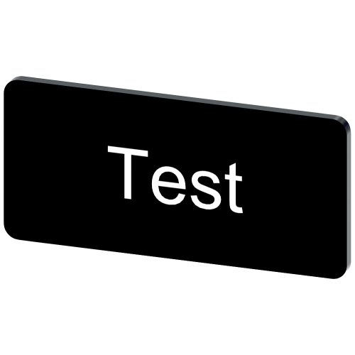 Labeling plate for snapping on or gluing to label holder, label size 12.5x27mm, black label, white font, with inscription: test