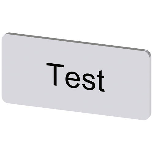 Labeling plate for snapping on or gluing to label holder, label size 12.5x27mm, silver label, black font, with inscription: test