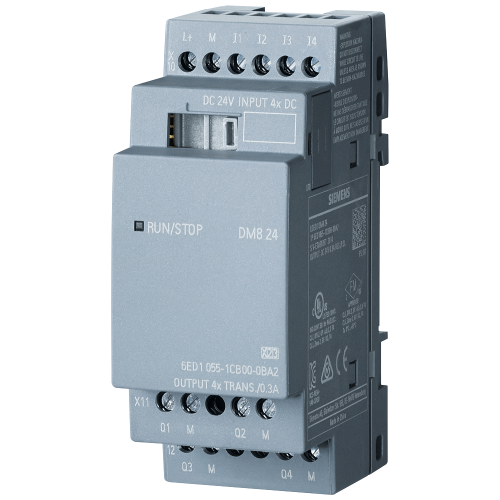 LOGO! 8 DM8 24 digital expansion, 24 V DC, 4 digital inputs and 4 transistor outputs.